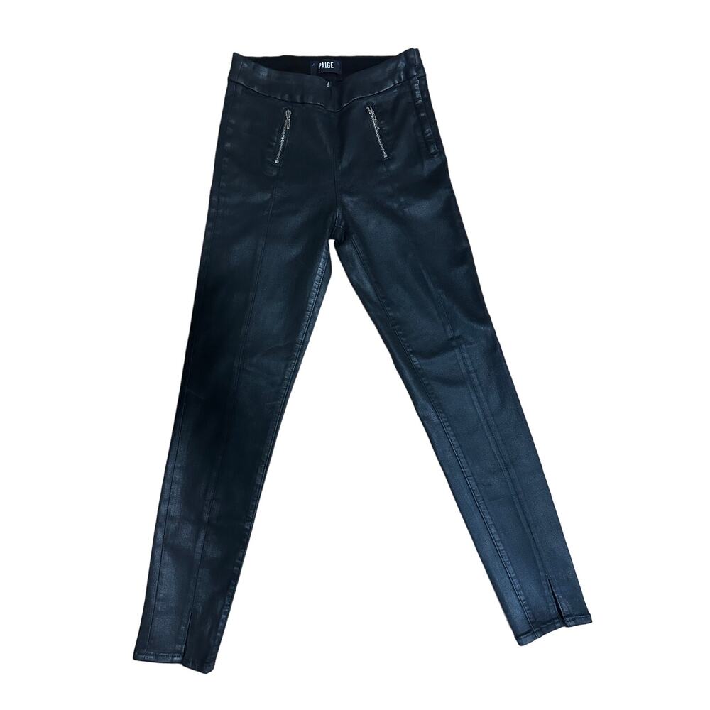 Paige | Black Coated Side Zip Pants | Size 24